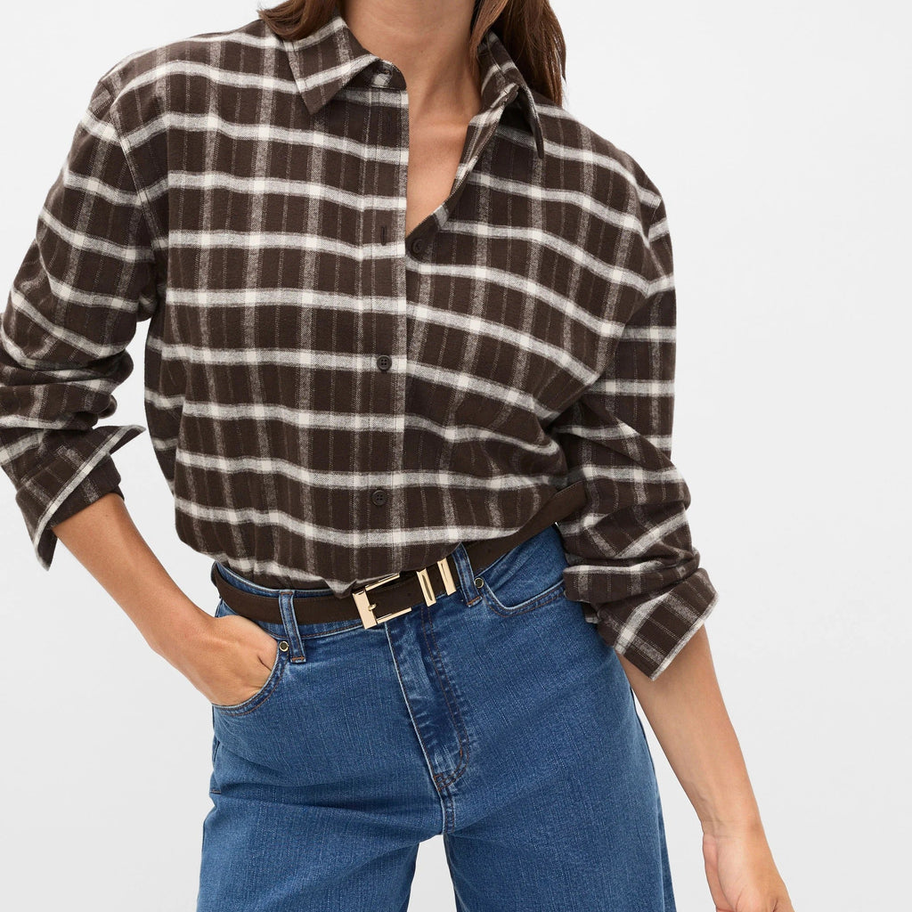 Women's Loose Fit Plaid Long-Sleeve Shirt