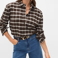 Women's Loose Fit Plaid Long-Sleeve Shirt