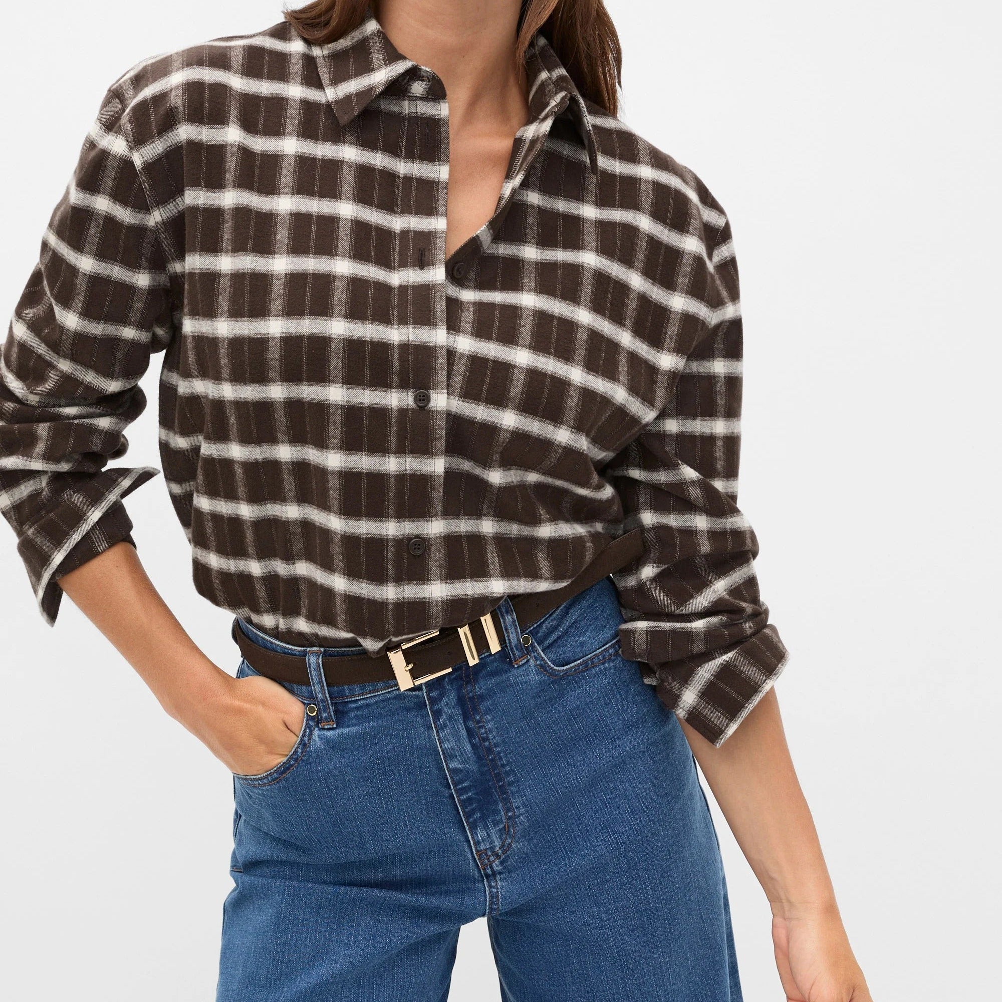 Women's Loose Fit Plaid Long-Sleeve Shirt