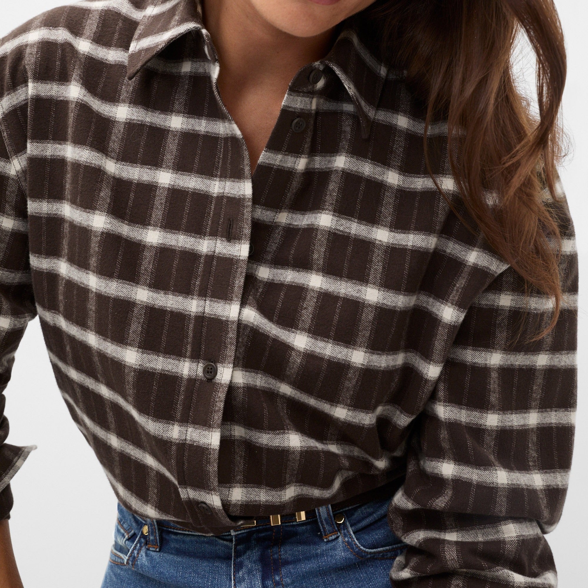 Women's Loose Fit Plaid Long-Sleeve Shirt