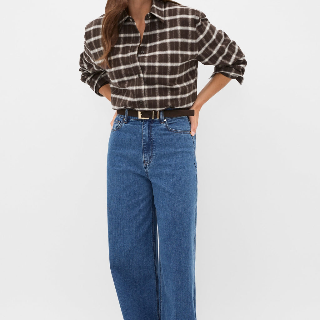 Women's Loose Fit Plaid Long-Sleeve Shirt