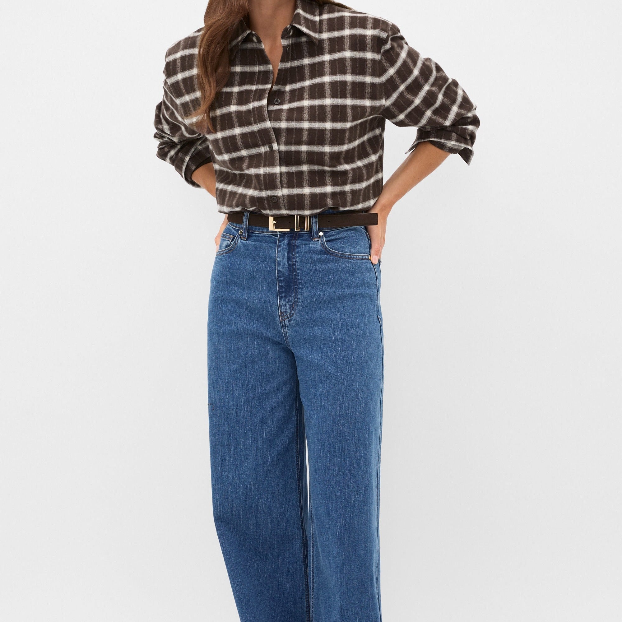Women's Loose Fit Plaid Long-Sleeve Shirt